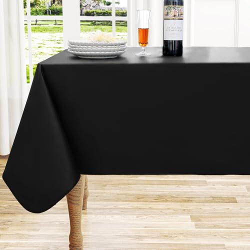 Square Black Vinyl Waterproof Tablecloth with Flannel Backed | Spillproof Wipe Clean Table Cloth, Plastic Flannel Backing for Dining, Buffet Parties Picnic Camping, 54" x 54" - color: Black, size: 54" x 54" (Square)