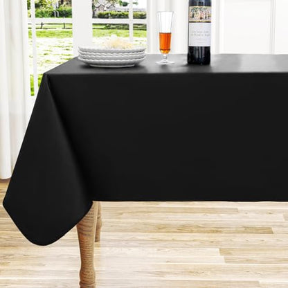 Square Black Vinyl Waterproof Tablecloth with Flannel Backed | Spillproof Wipe Clean Table Cloth, Plastic Flannel Backing for Dining, Buffet Parties Picnic Camping, 54" x 54" - color: Black, size: 54" x 54" (Square)