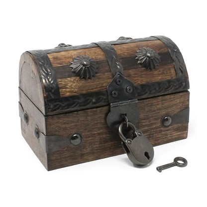 Keepsake Wooden Treasure Chest with Antique Jewelry Lock and Key (Small 5x3x3.25) – Decorative Box, Pirate Wooden Chest, Wood Box with Lid, Rustic Storage Chest - size: Small 5 x 3 x 3.25"
