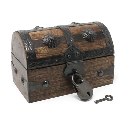 Keepsake Wooden Treasure Chest with Antique Jewelry Lock and Key (Small 5x3x3.25) – Decorative Box, Pirate Wooden Chest, Wood Box with Lid, Rustic Storage Chest - size: Small 5 x 3 x 3.25"