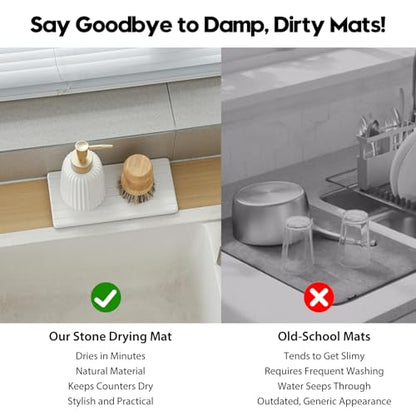 3 Pack Water Absorbent Diatomite Coasters, Stone Drying Mat for Kitchen Counter, Bathroom Sink Organizer Tray, Compact Vanity Rack, Soap Holder Caddy, Faucet Splash Guard, White 8"x3.8" - color: 3 Pack - White - 1pc of 8"x 3.8" and 2pcs of 3.8"x 3.8"