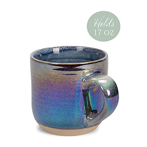 Elanze Designs Glossy Reactive Glaze Large 17 Fluid Ounce Everyday Kitchen Food Grade Ceramic Stoneware Coffee Mug Cup with Comfort Curved Handles, Set of 4, Purple Rainbow - color: Purple Rainbow