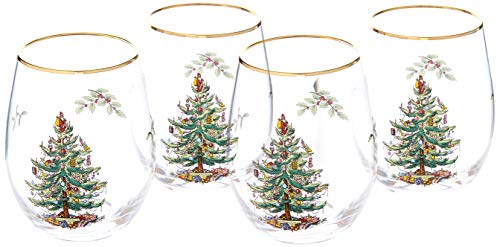 Spode Christmas Tree Stemless Wine Glasses (Set of 4) - style: Christmas Tree Stemless Wine Glasses (Set of 4)