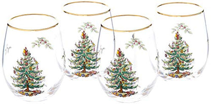 Spode Christmas Tree Stemless Wine Glasses (Set of 4) - style: Christmas Tree Stemless Wine Glasses (Set of 4)