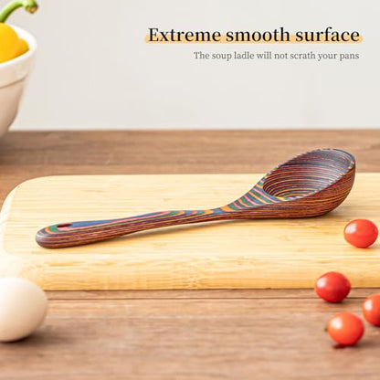 Gudamaye Pakkawood Rainbow Deep Soup Ladles,Pakkawood Ladle,10.6 inch Big Soup Ladle for Cooking,Deep Ladle Spoons,Wood Ladle, Wood Kitchen Utensils Set, Wooden Spoons for Cooking - style: 1 PC Rainbow Ladle
