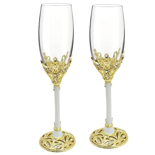 Champagne Flutes -His and Hers,Wedding Toasting Glasses for Engagement Celebrations, Bridal Shower and Registry Idea, Tall Wine Glasses for Bride and Groom Gifts,7oz (Gold&white) - color: Gold&white