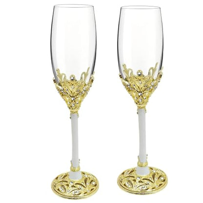 Champagne Flutes -His and Hers,Wedding Toasting Glasses for Engagement Celebrations, Bridal Shower and Registry Idea, Tall Wine Glasses for Bride and Groom Gifts,7oz (Gold&white) - color: Gold&white