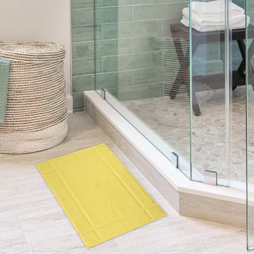 100% Cotton Bath Mat 24x17 Inches, 1350 GSM Thick Plush, Soft Absorbent, Oeko-Tex Certified, Durable Construction– Yellow - color: Yellow