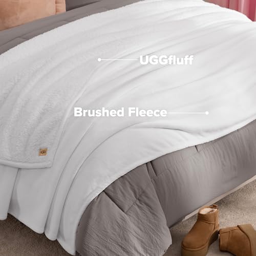 UGG Nita Queen Blanket, Reversible Plush Fleece, 90" x 90", White | Fits Queen & Full Size Beds, UGG Fluff Plush Face, Smooth UGG Fluff Reverse, Warm & Cozy, Machine Washable, Oversized for Bed - color: White, size: Full/Queen