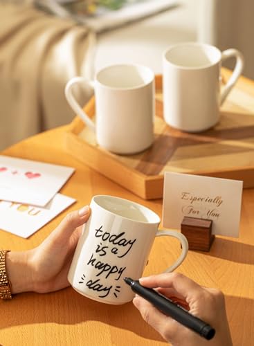 Sweese White Coffee Mug, Porcelain 11 Oz Coffee Mugs Set of 6, Ceramic Coffee Cups with Handle for Coffee, Tea, Cocoa, Cappuccino, Latte and Mulled Drinks - color: White