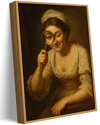 Floating Framed Funny Parody Bathroom Canvas Wall Art, Woman with Magnifier Painting Picture Wall Decor, Vintage Humor Victorian Poster Print Artwork for Toilet, Restroom, Home Decoration 12x16in - color: Funny Parody Bathroom, size: 16"L x 12"W