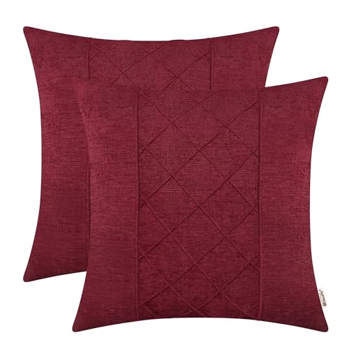 BRAWARM Chenille Throw Pillow Covers 16x16 Inches, Burgundy, 2 Pack | Decorative Pleated Pillow Covers, Soft Cushion Cases for Sofa Bed Living Room Home Farmhouse (No Insert) - color: Burgundy-pleated, size: 16" x 16" (Pack of 2)