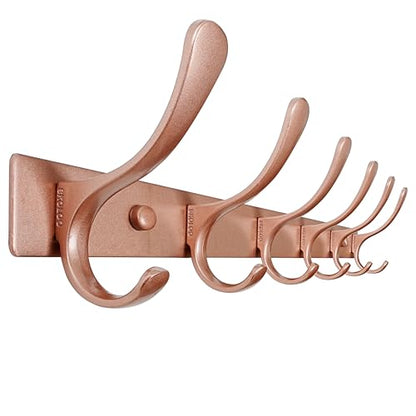 SKOLOO Coat Rack Wall Mounted - 6 Hooks, Heavy Duty, Stainless Steel, Metal Wall Hanger, Sturdy Coat Hooks for Hanging Coats, Jacket, Clothes, Hat, Matte Rose Gold - color: Matte Rose Gold, size: 6 Hook(1 Pack)