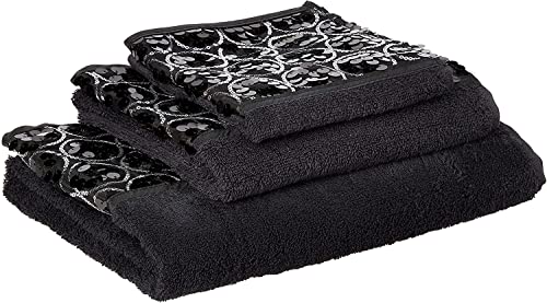 Zahari Home Sinatra 3 Piece Bathroom Towel Set Bath Towel Hand Towel Wash Cloth Absorbent, Black - color: Black