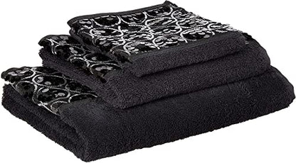 Zahari Home Sinatra 3 Piece Bathroom Towel Set Bath Towel Hand Towel Wash Cloth Absorbent, Black - color: Black