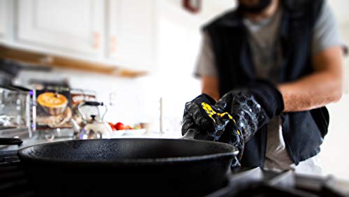 J H Heat Resistant Oven Glove:EN407 Certified 932 °F, 2 Layers Silicone Coating, Oven Mitts for Cooking, Kitchen, Fireplace,Camping, Grilling (Black/Yellow, Mitten) - color: Black/Yellow, size: Mitten