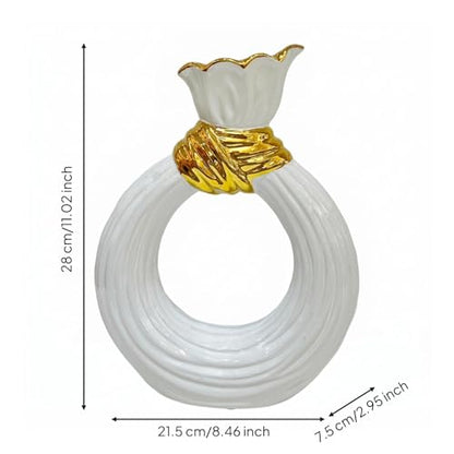 Ceramic Vase Round Circle Sculptural with Polished Decorative Presence and Smooth Finish Suitable for Dining Tables Consoles Shelves Home Decoration, L 17cm W 6.5cm H 24cm - size: L 17cm W 6.5cm H 24cm