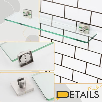 KOKOSIRI Floating Shelves Wall Mount 20-Inch Bathroom Tempered Glass Shelf Shower Storage Kitchen Rack, 2 Pack Brushed Stainless Steel B1107BR-L20-P2 - color: Brushed Nickel, size: 20-Inch(2 Pack)