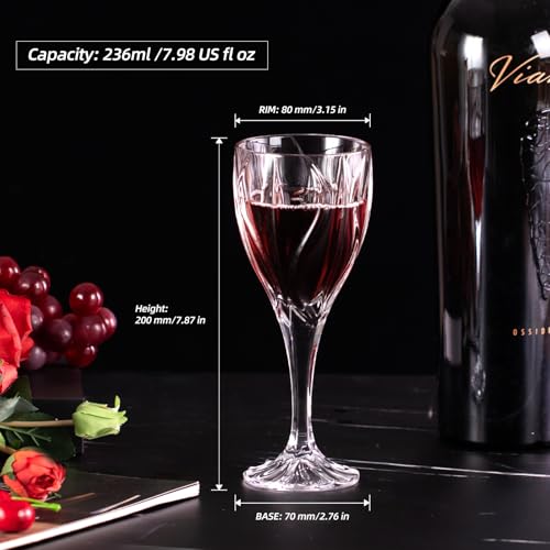 KAMMAK Crystal Red Wine Glasses Set of 2, 8 oz Stemmed Glasses, 780N | Hand Blown, Bordeaux Wine Glasses, Thin Rim & Long Stem, Red & White, Daily Use, Wedding or Birthday Gift for Women - size: 7KPSP780N