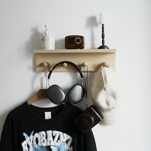 Wall Mounted Coat Rack with Shelf, Entryway 8 Hooks, 2 Pack | Birch finish shelf - color: 2PC-Birch colored veneer