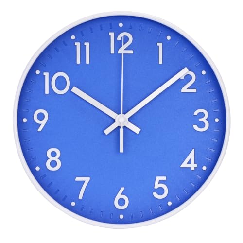 Wall Clock Silent Modern Round Decor Clock Non-Ticking Battery Operated Stereoscopic Dial Analog Wall Clocks for Living Room/Bedroom/Office/Kitchen (Blue, 10 inch) - color: Blue, size: 10 inch