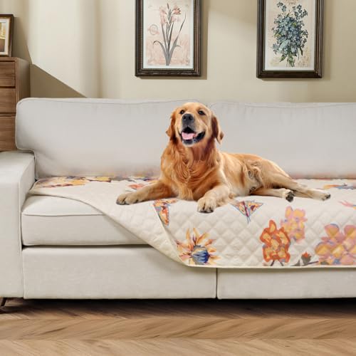 Reversible Dog Bed Cover with Waterproof Lining, Water Resistant Slipcover Furniture Protector and Pet Blanket, Washable Couch Cover for Kids, Dogs, Pets.(Bird/Beige,30"x53") - color: Bird/Beige, size: 30"x53"