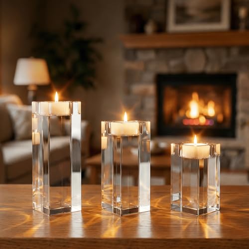 Votive Candle Holders Set of 3, Tea Lights Candle Holder for Table Centerpiece, Crystal Candle Holders for Wedding, Home, Party Decorations
