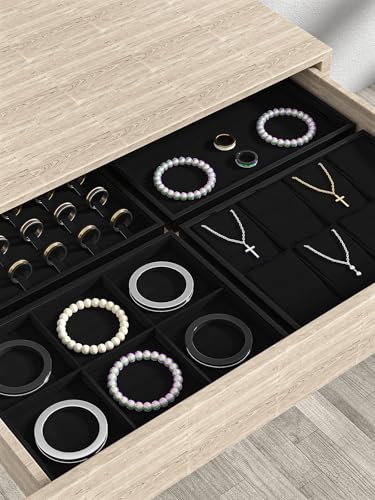 Drawer Jewelry Organizers And Storage,Velvet Bracelet And Ring Display Small Tray,Dresser Jewelry Drawer Organizer Inserts Containers,Earring And Necklace Holder Box (Black Blank Trays) - style: Black Blank Trays