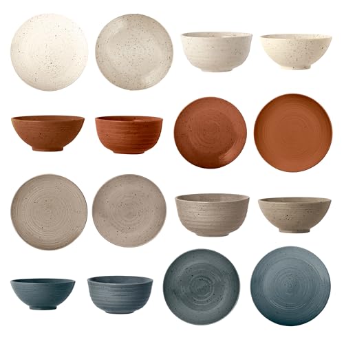 Sango Siterra Painter's Palette 16-Piece Stoneware Dinnerware Set - Service for 4, Ceramic Plates and Bowls Sets, Chip Resistant, Rustic Dishware, Microwave & Dishwasher Safe Kitchen Dishes - color: Rustic Mix, size: 16-Piece Set