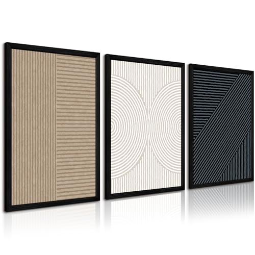 Modern Abstract Pictures Wall Art Boho Neutral Canvas Wall Art Minimalist Line Wall Decor Beige Black Brown Artwork Abstract Modern Painting Prints for Living Room Bedroom 12x16x3 Inch Wood Framed - color: Abstract Prints, size: 16"L x 12"W, style: Framed