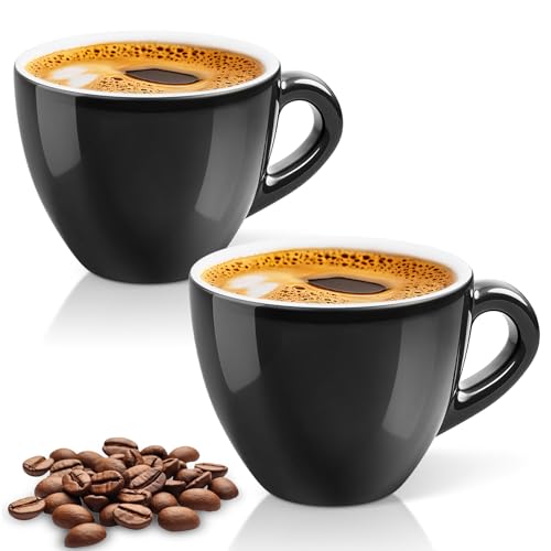 Pilnocok Ceramic Espresso Cups Set of 2, 6 oz Black Small Coffee Mugs | Cappuccino Cups for Cortado, Espresso, Latte, Perfect for Home Barista, Coffee Shop, Dishwasher & Microwave Safe - color: Black, size: 6 oz