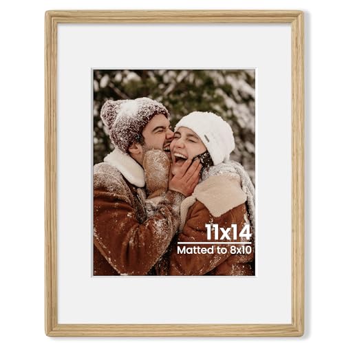 11x14 Natural Solid Oak Wood Picture Frame with 8x10 Mat, Premium Rustic Wooden Photo Frames with Plexiglass, Poster Photo Frame for Gallery Wall Hanging Vertically or Horizontally, Natural - color: Natural, size: 11x14-1P
