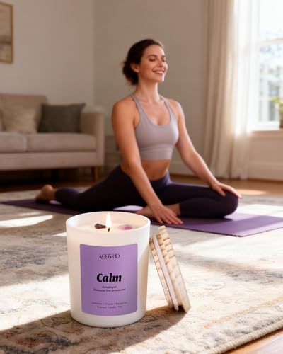AOOVOO Calm Candles Set for Women - 4 Pack Soy Candles for Home Scented | 28 oz Soy Wax, Aromatherapy Candle with Crystals, Amethyst Calm/Clear Quartz Serenity/Rose Quartz Harmony/Lapis Lazuli Balanc - style: Calm Candles Set