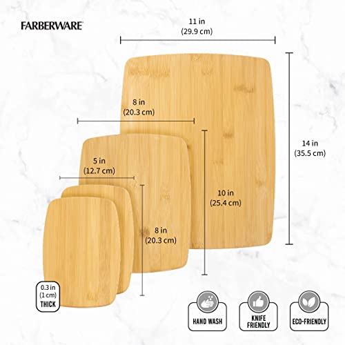 Farberware 4-Piece Bamboo Cutting Board Set - Reversible Boards for Meal Prep, Charcuterie, Cheese and Entertaining, Natural Bamboo Kitchen Essential - size: 14"L x 11"W, style: 4-Piece