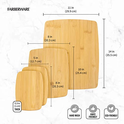 Farberware 4-Piece Bamboo Cutting Board Set - Reversible Boards for Meal Prep, Charcuterie, Cheese and Entertaining, Natural Bamboo Kitchen Essential - size: 14"L x 11"W, style: 4-Piece