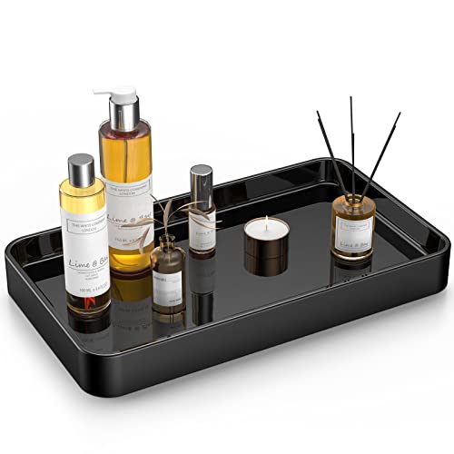 Gurygo Vanity Tray for Bathroom, 10" Ceramic Soap Dispenser Tray for Kitchen Counter, Bathroom Trays for Counter, Kitchen Tray for Soap Bottles (Black, Set/1)… - color: Black, size: 9.9" x 5.7" x 1.1"