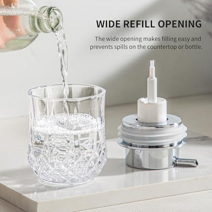 Enra Glass Foaming Soap Dispenser,Foam Hand Soap Dispenser with Silver Pump | Refillable Foam Hand Soap Dispenser with Pump .Ideal for Kitchen Countertops,Vanities and Sink Areas Modern Style. - color: Clear-silver Foam Pump