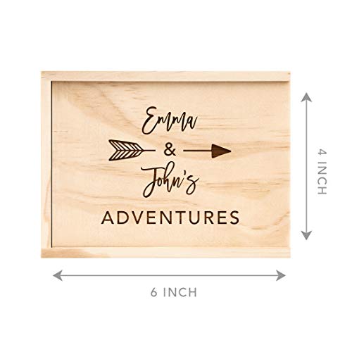 Koyal Wholesale Custom Engraved Couples Names, Arrow and Adventures, Wedding Keepsake Box, 4 x 6 -inch, Natural Wood - color: Natural