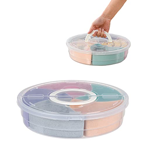 Circle Fruit Tray Separable Snacks Bowl Nut Food Candy Picnic Salad Storage Containers Plastic Platter Divided Serving Tray Portable 5 Compartments with Lid
