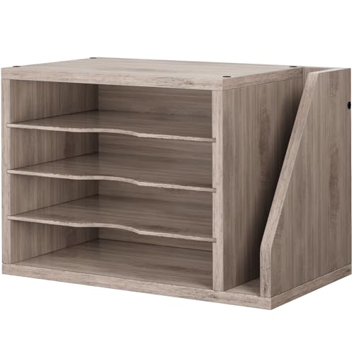 Wooden Mail Organizer, Desk Organizer with 3 Adjustable Shelves | Mail Sorter, File Organizer Desktop, Mail Holder for Home Office, Letter Sorter for Envelopes, Bills, Magazines, Greige - color: Greige （desktop）