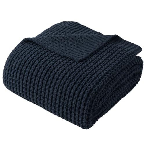 Navy Blue Throw Blanket for Couch, Chenille Knitted Blue Blanket 50''x60'' | Soft Cozy Chunky Knitted Blanket, Warm Thick Throw Blanket for Home Decor, Sofa, Men, Modern Farmhouse Style - color: Navy, size: 50"x60"