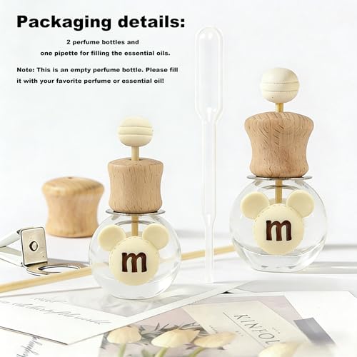 2 Pack Bear Car Vent Clip Diffuser Refillable Glass Bottle | Wood cap glass bottle with dropper, DIY essential oil freshener for car wardrobe bathroom home - size: Bear-A4 - 2PCS