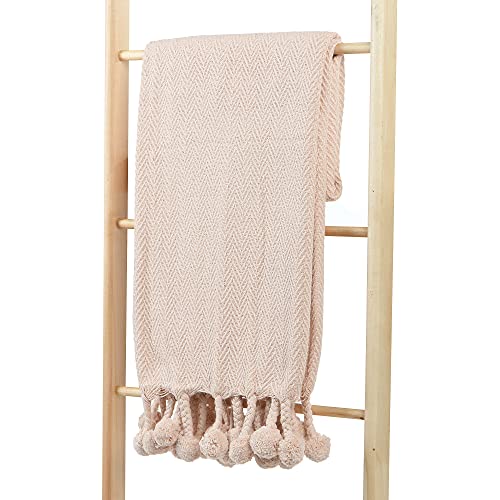 Main + Mesa Woven Cotton Pom Pom Throw - color: Blush