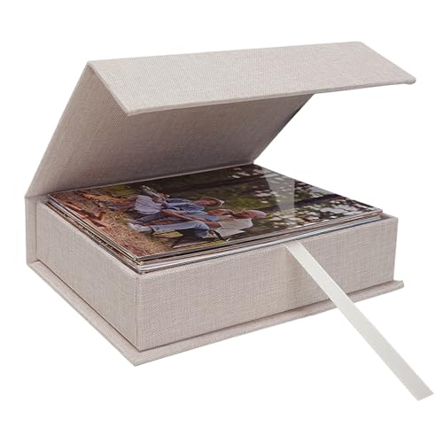 4x6 Photo Storage Box, Premium Linen Memory Box for Photos, Pictures, Certificates, Scrapbooking Supplies & Jewelry - Portable, Stackable Organizer for Home, Crafters & Collectors - color: Beige, size: 4X6
