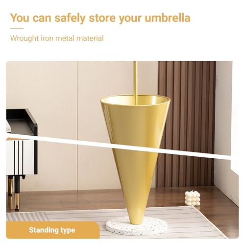 Home Umbrella Shape Metal Entrance Umbrella Stand Holder with Creative Handle Commercial Umbrella Racks with Bottom Foot and Metal Frame for Entryway(Gold) - color: Gold