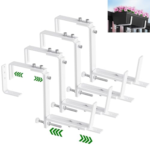 HFHOME Set of 4 Adjustable Window Planter Box Brackets, White Brackets for Window Boxes Planters, Planter Shelving with Adjustable Size The Width of The Bottom of The Planter Box (Patent Registered) - size: Set of 4 - White