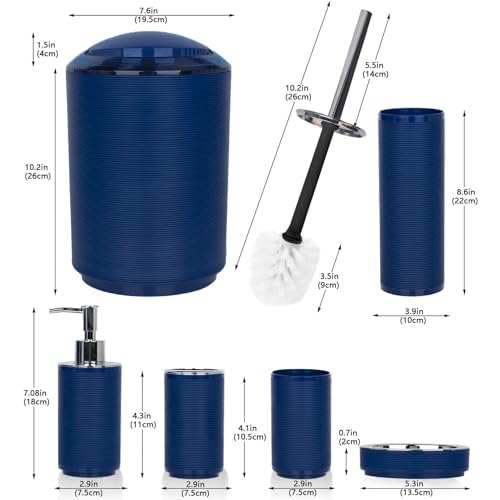 CERBIOR Bathroom Accessories Set 6 Piece Spiral Pattern Bath Ensemble,Blue | Includes Soap Dispenser, Toothbrush Holder, Toothbrush Cup, Soap Dish for Decorative Countertop and Housewarming Gift - style: Blue