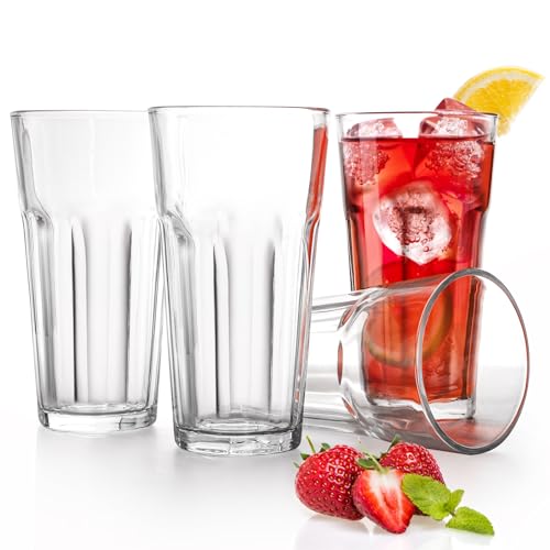 Yopay Set of 6 Drinking Glasses 16oz, Thick Tempered Water Glasses, Lead-Free Highball Pint Clear Iced Hot Tea Glassware for Juice, Beer, Cocktails Milkshake, Soda Tumbler