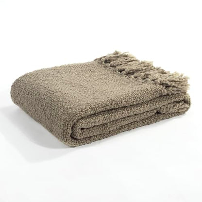 Lush Decor Tulum Boucle Textured Woven Fringed Throw Blanket Single 50" W x 60" L Neutral - Soft Cozy Blanket for Bed, Couch Or Chair - Modern Boho Home Decor