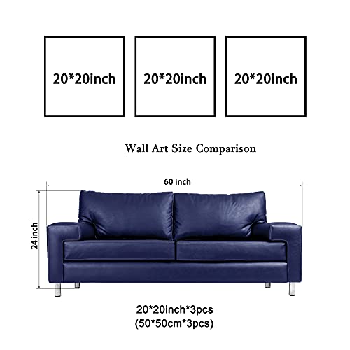 Wieco Art Blue Abstract Flowers 3 Panels Canvas Prints Wall Art Modern Pictures Artwork for Living Room Bedroom and Home Decorations - size: 20x20inchx3pcs (Unframed)